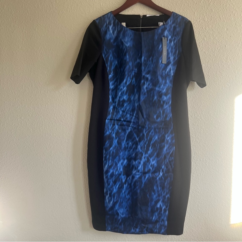 NWT T Tahari Blue and Black Midi Dress